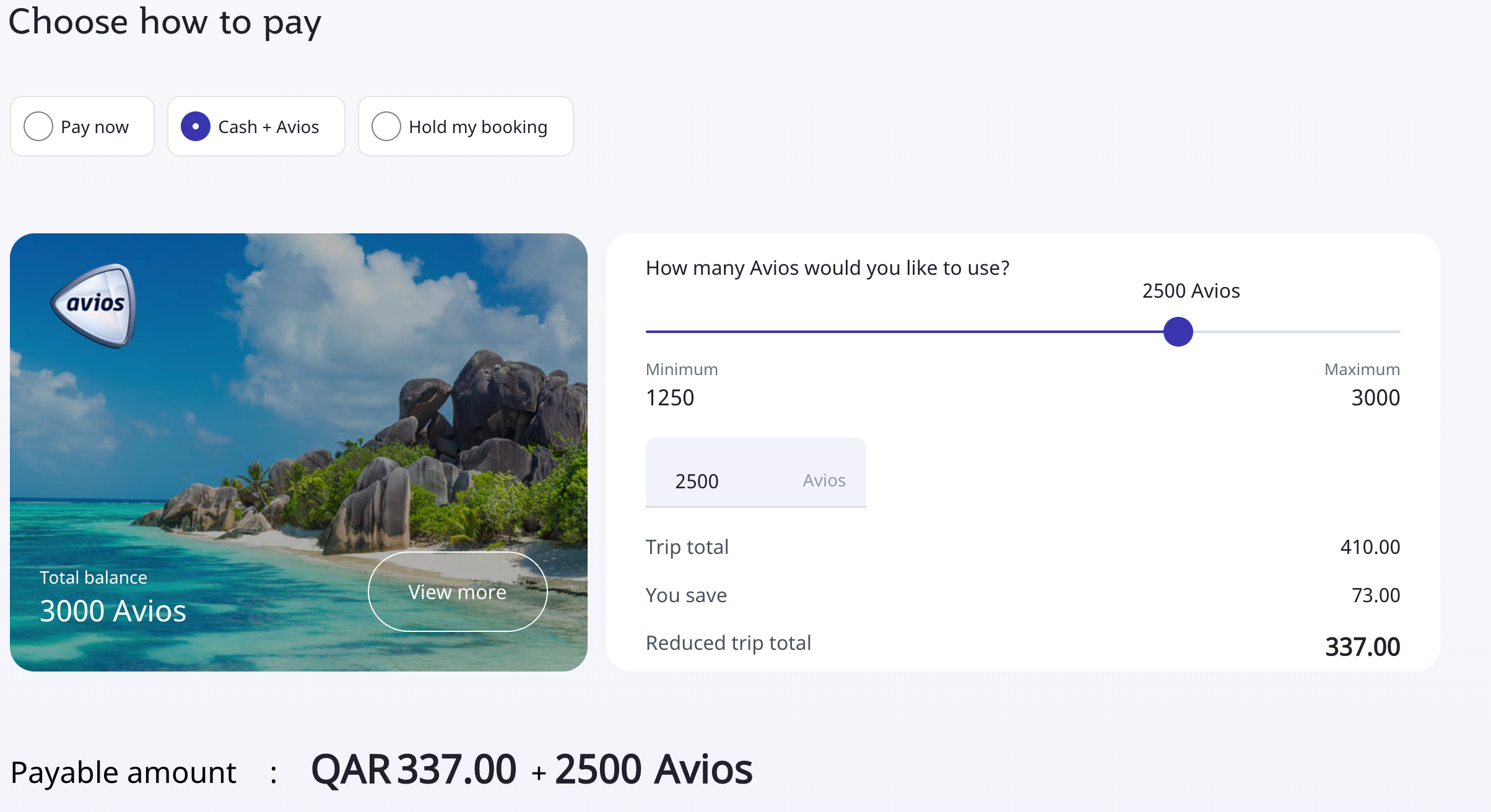 Cash + Avios on Qatar