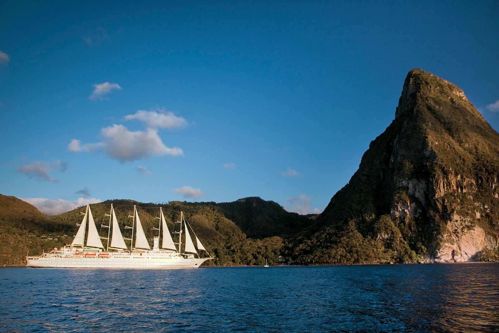 A masted sailing ship anchored in St. Lucia