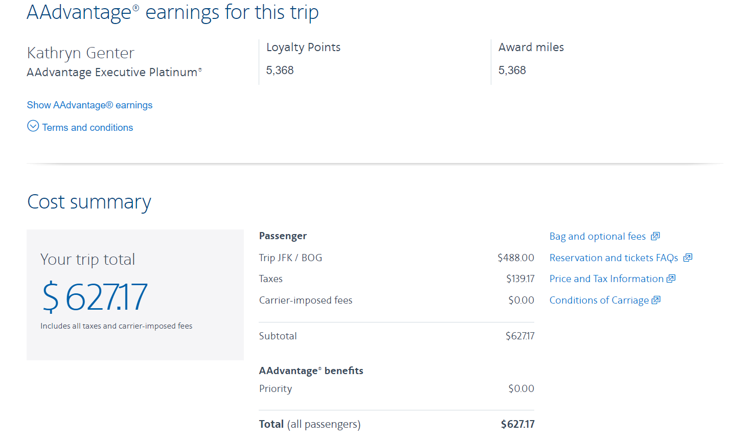 Comparable ticket through American