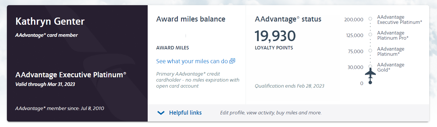 Katie's Loyalty Points dashboard