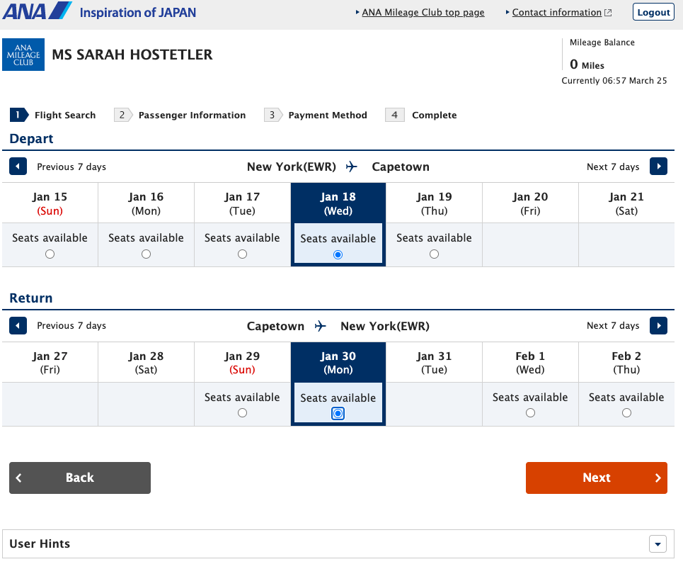 Choose your itinerary on ANA site