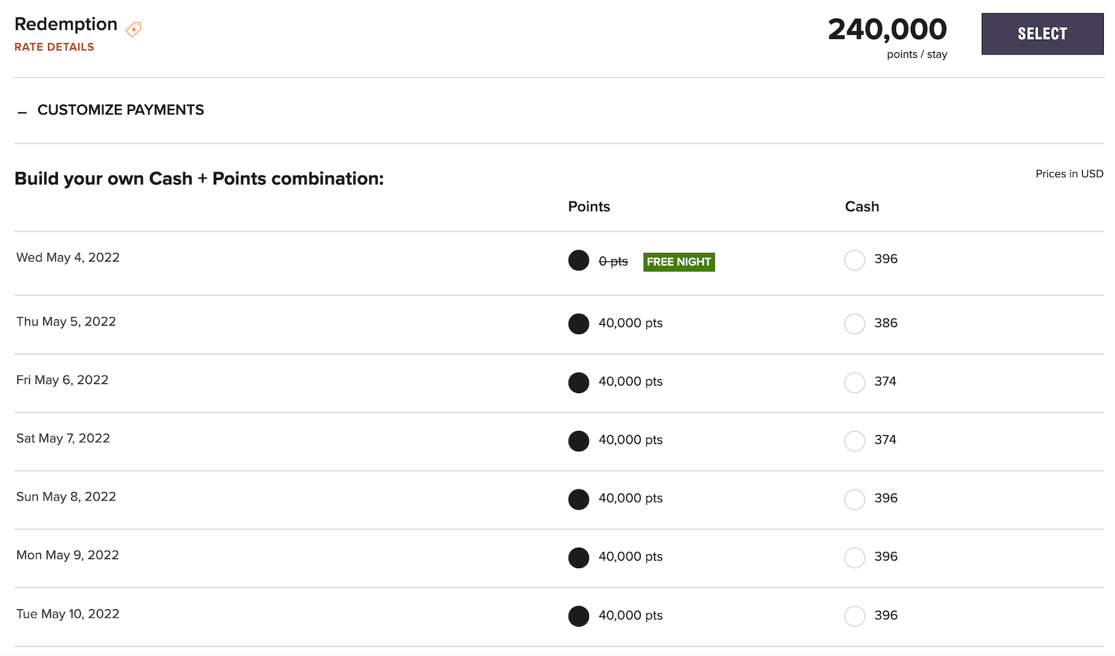 screenshot of booking at the Renaissance Hotel in Aruba