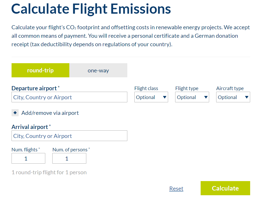 Atmosfair carbon offset calculator