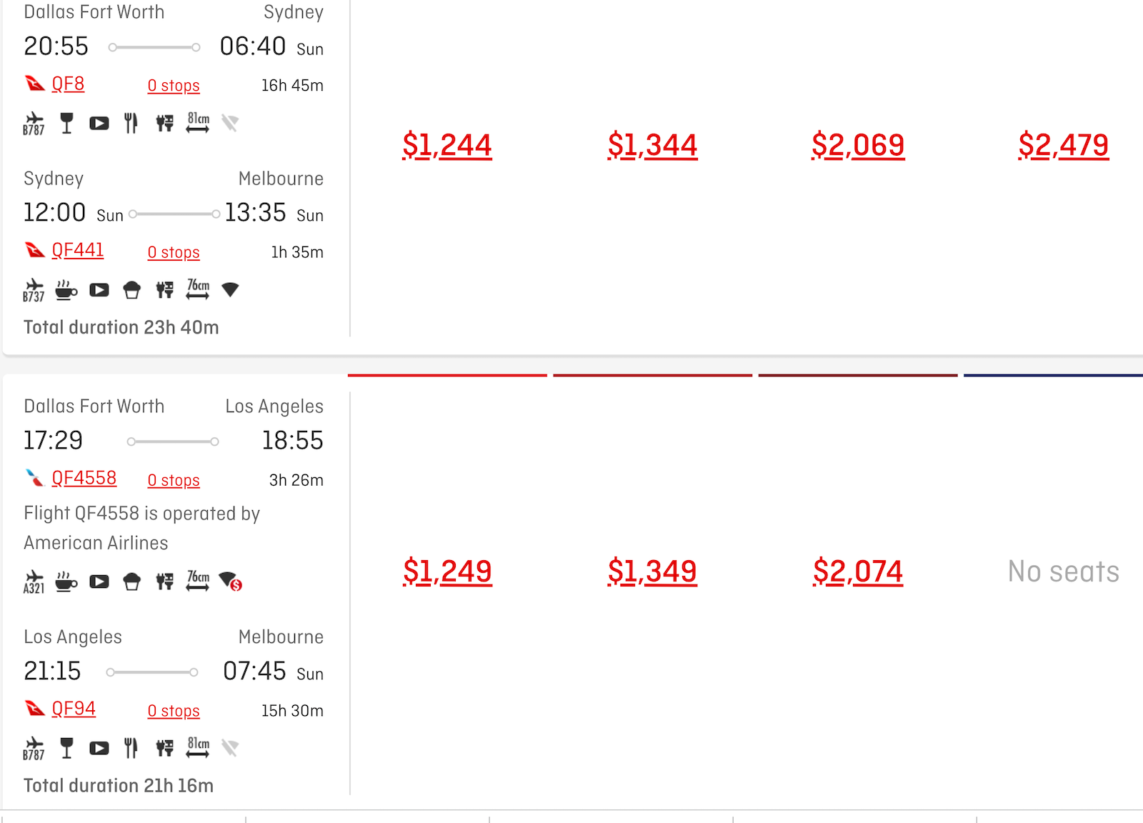 qantas booking screenshot