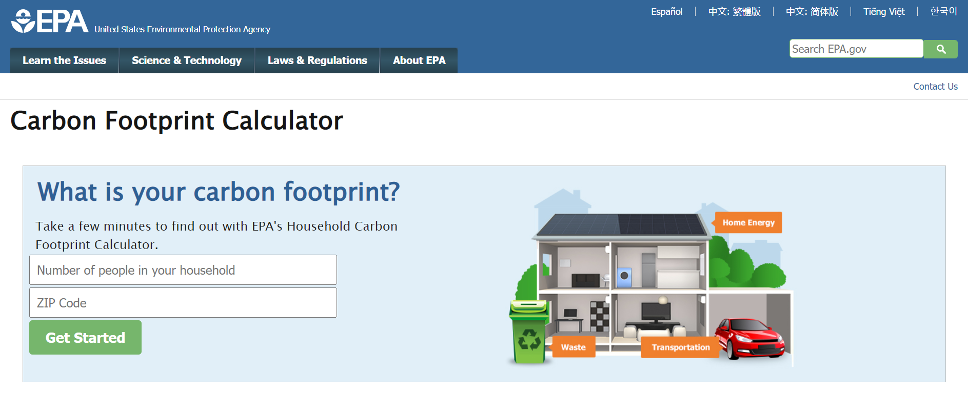 EPA's carbon footprint calculator