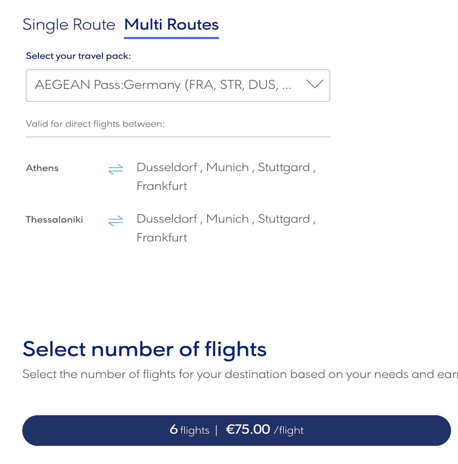 screenshot of Aegean airlines website