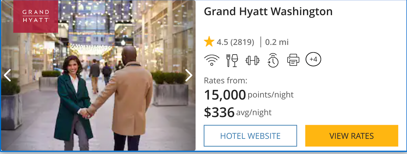 screenshot of Hyatt hotel booking in DC