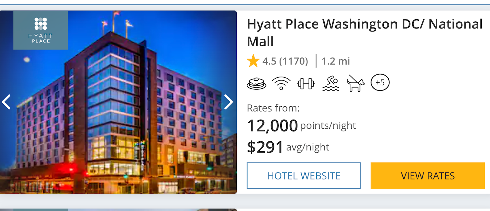 screenshot of Hyatt booking in DC