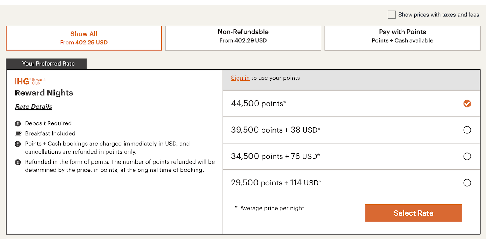ihg booking screenshot