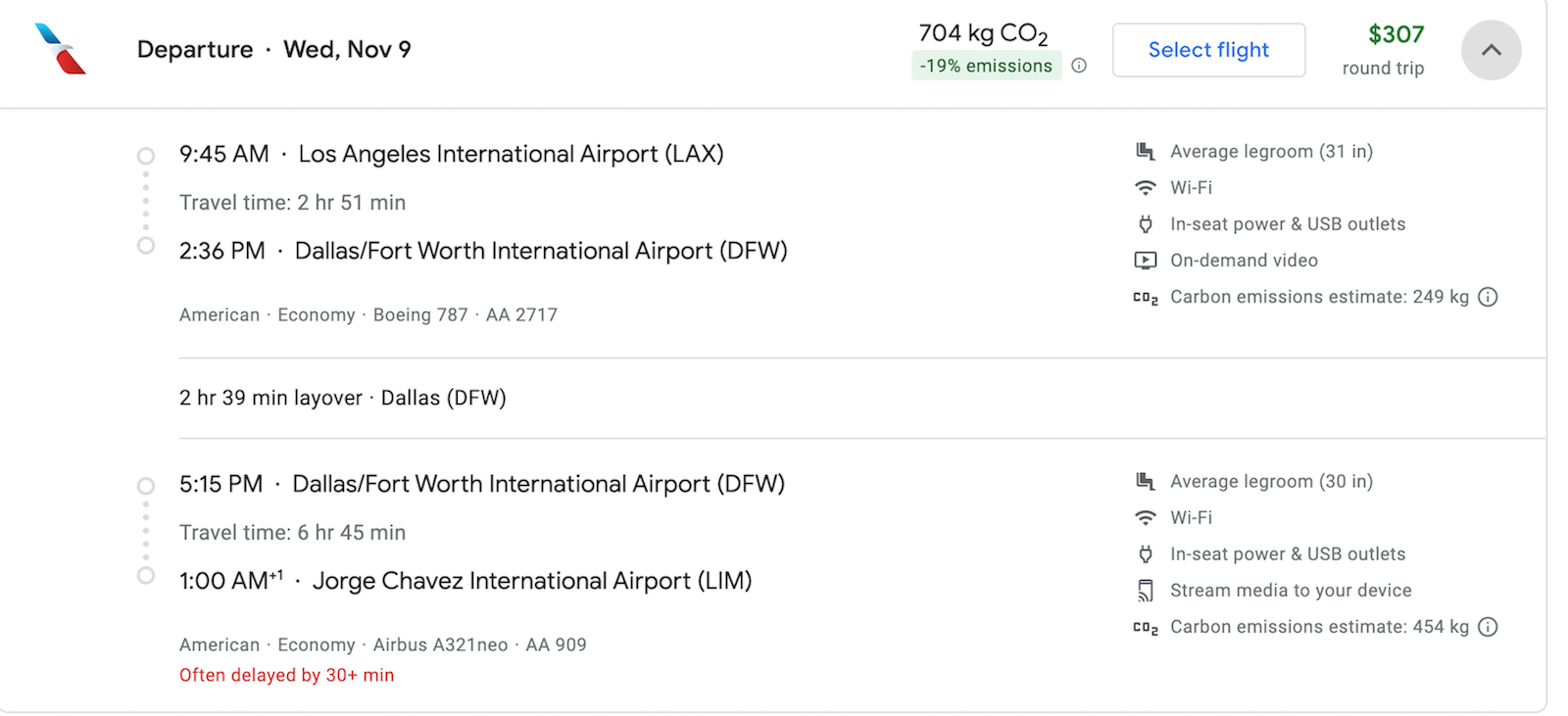 lAX to LIM screenshot booking