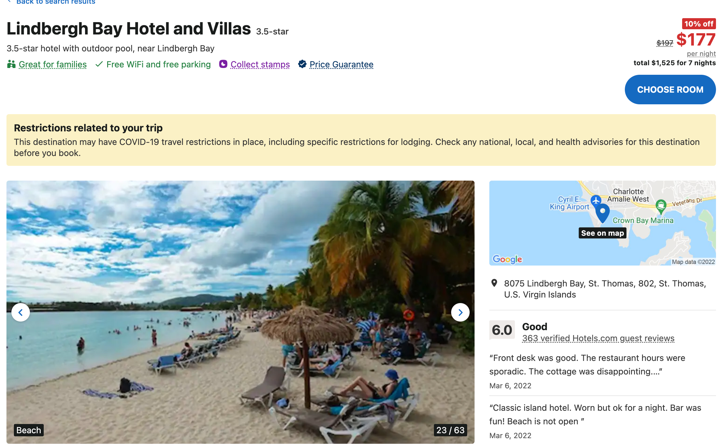 Screenshot of St. Thomas hotel booking