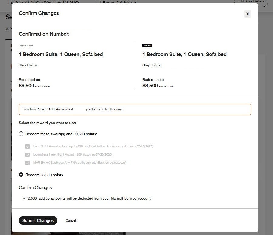 Repricing a Marriott Bonvoy award stay