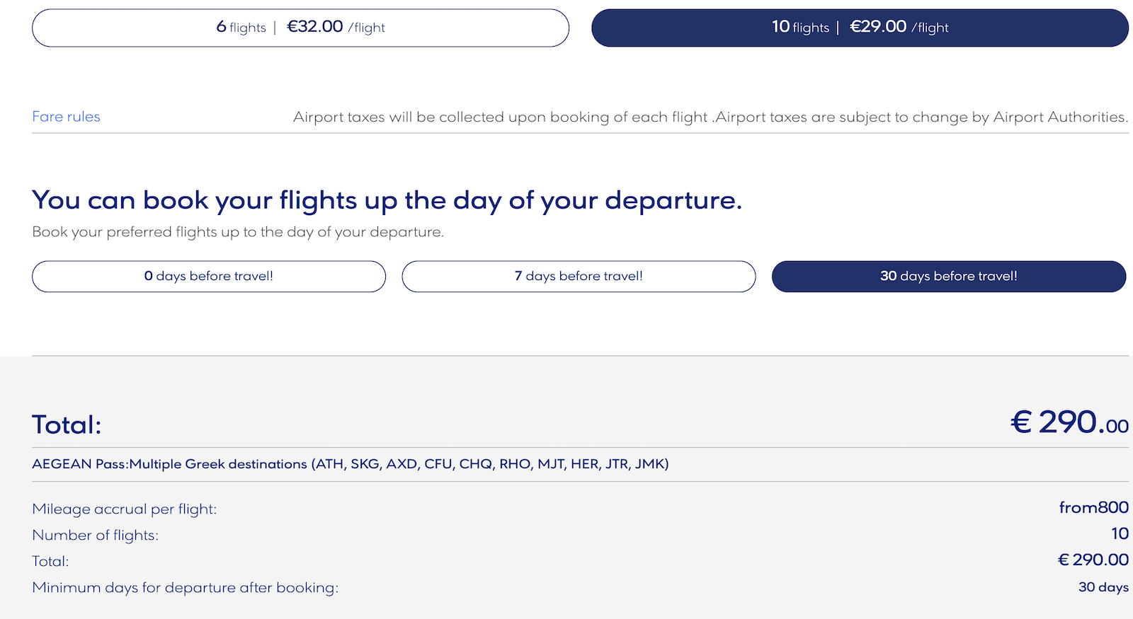 screenshot of Aegean airlines website