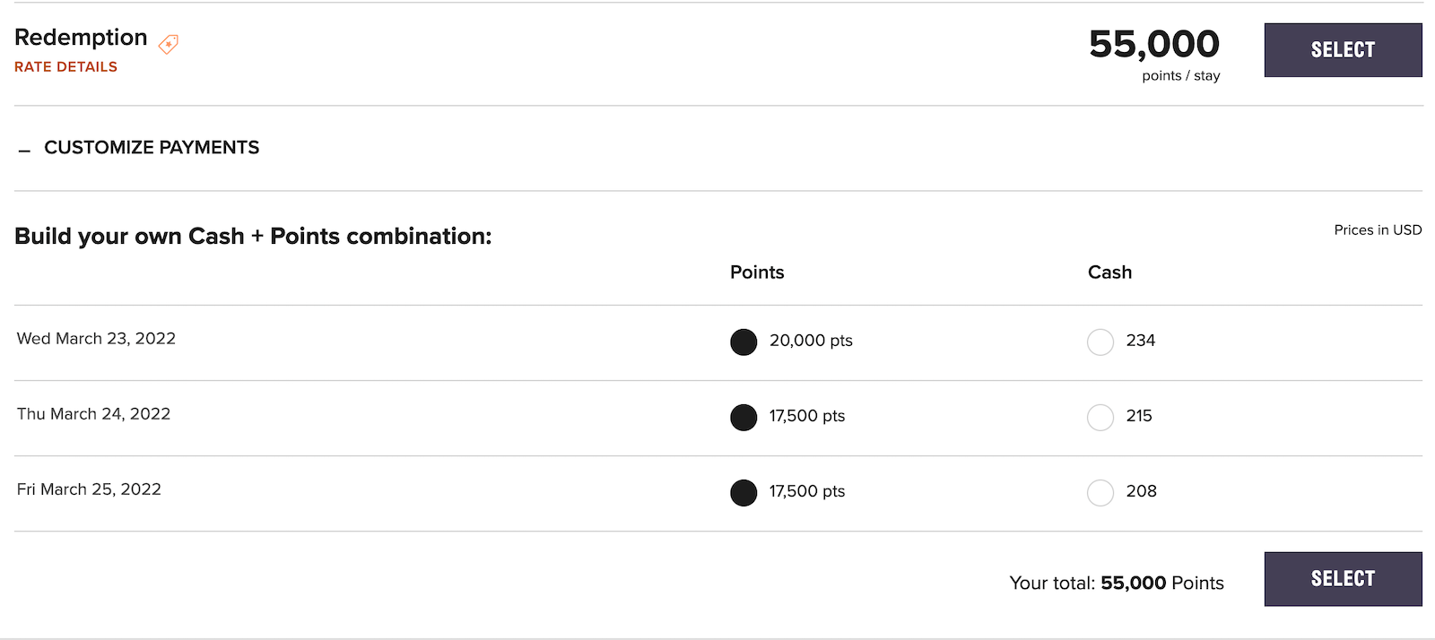 screenshot of Marriott hotel booking