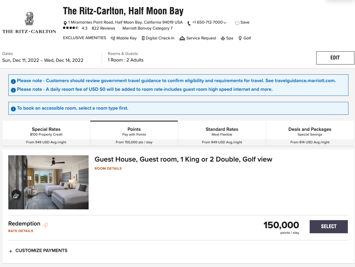 The price of a three-night stay during off-peak dates