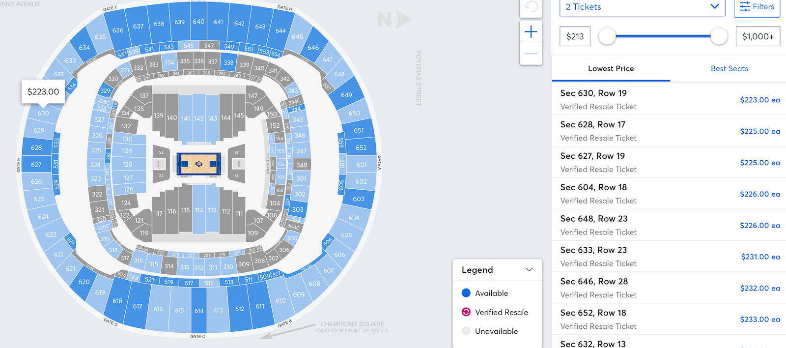 screenshots of ticket prices to final for 2022