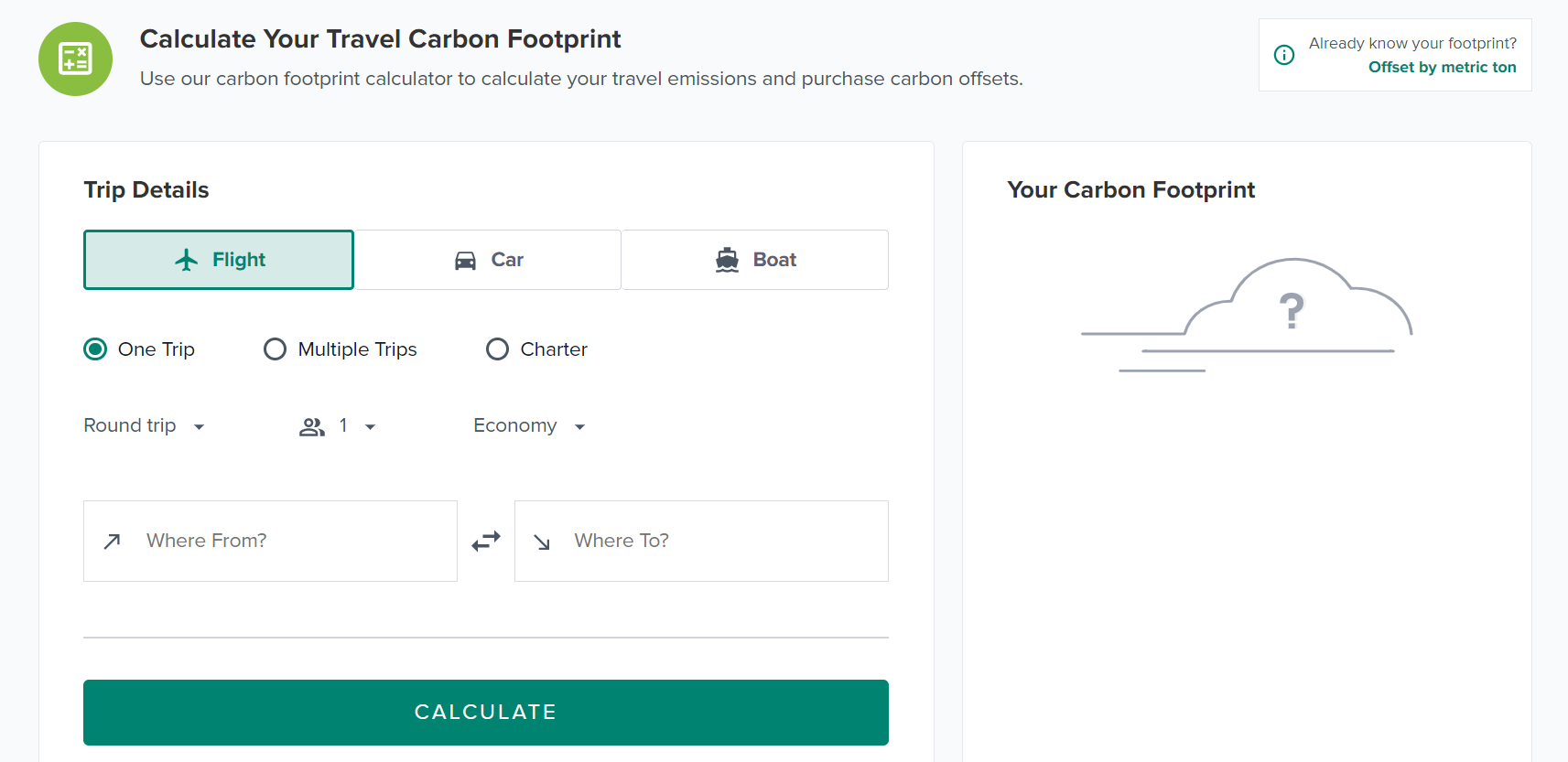Sustainable Travel's carbon offset calculator