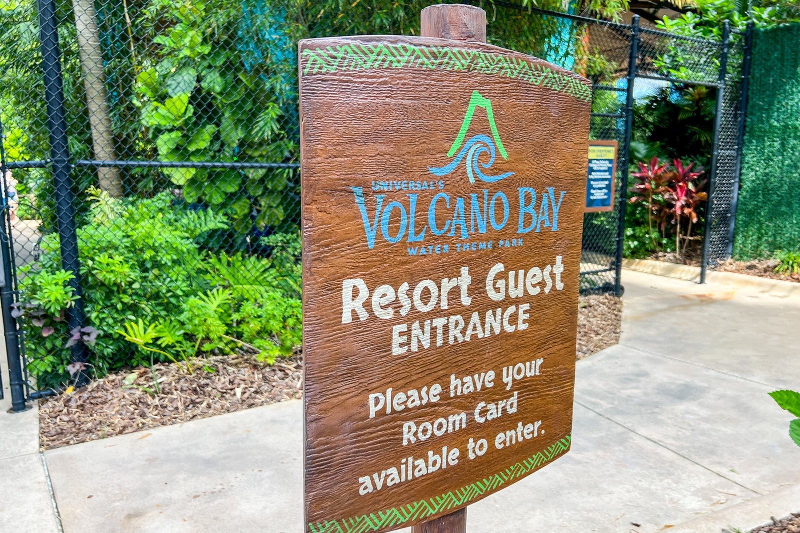 A sign showing the special guest entrance to Universal's Volcano Bay waterpark.