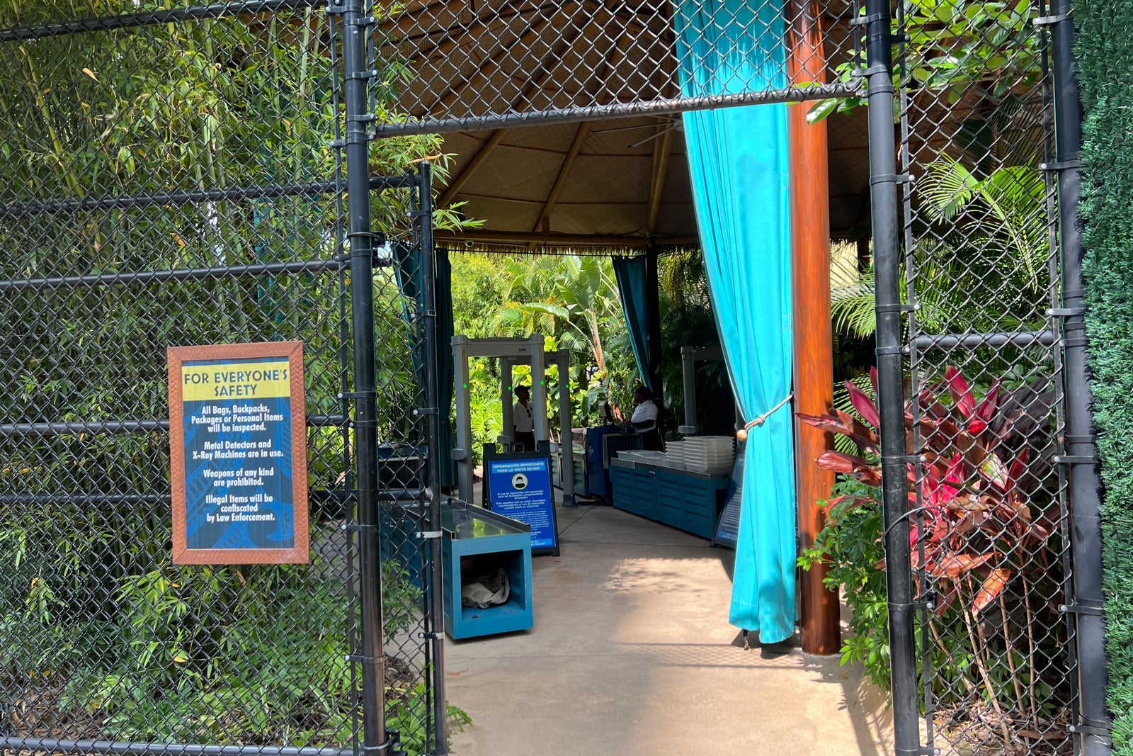 A security screening area just for hotel guests at Universal's Volcano Bay waterpark.