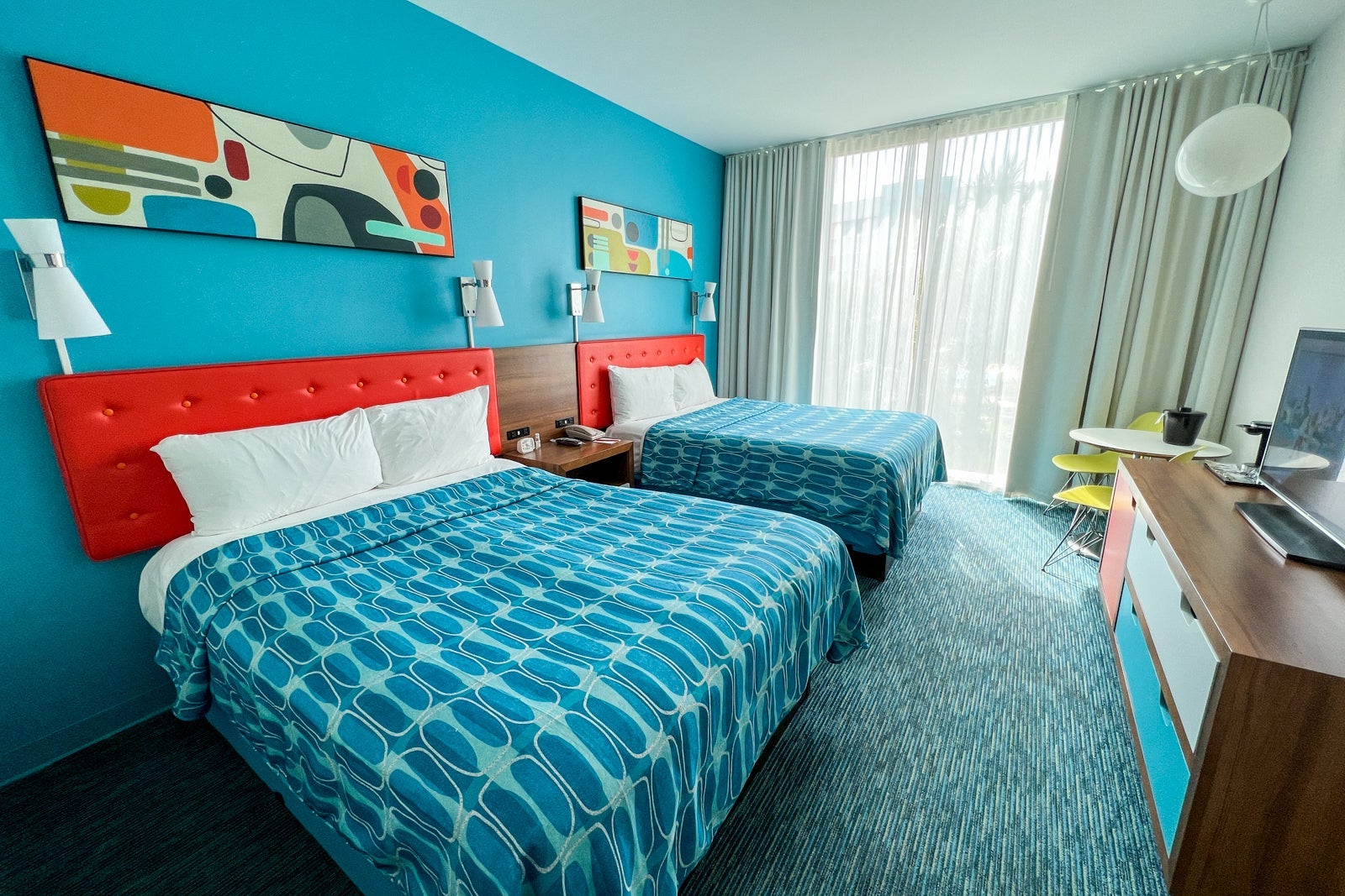 A two queen room at Universal's Cabana Bay Beach Resort.