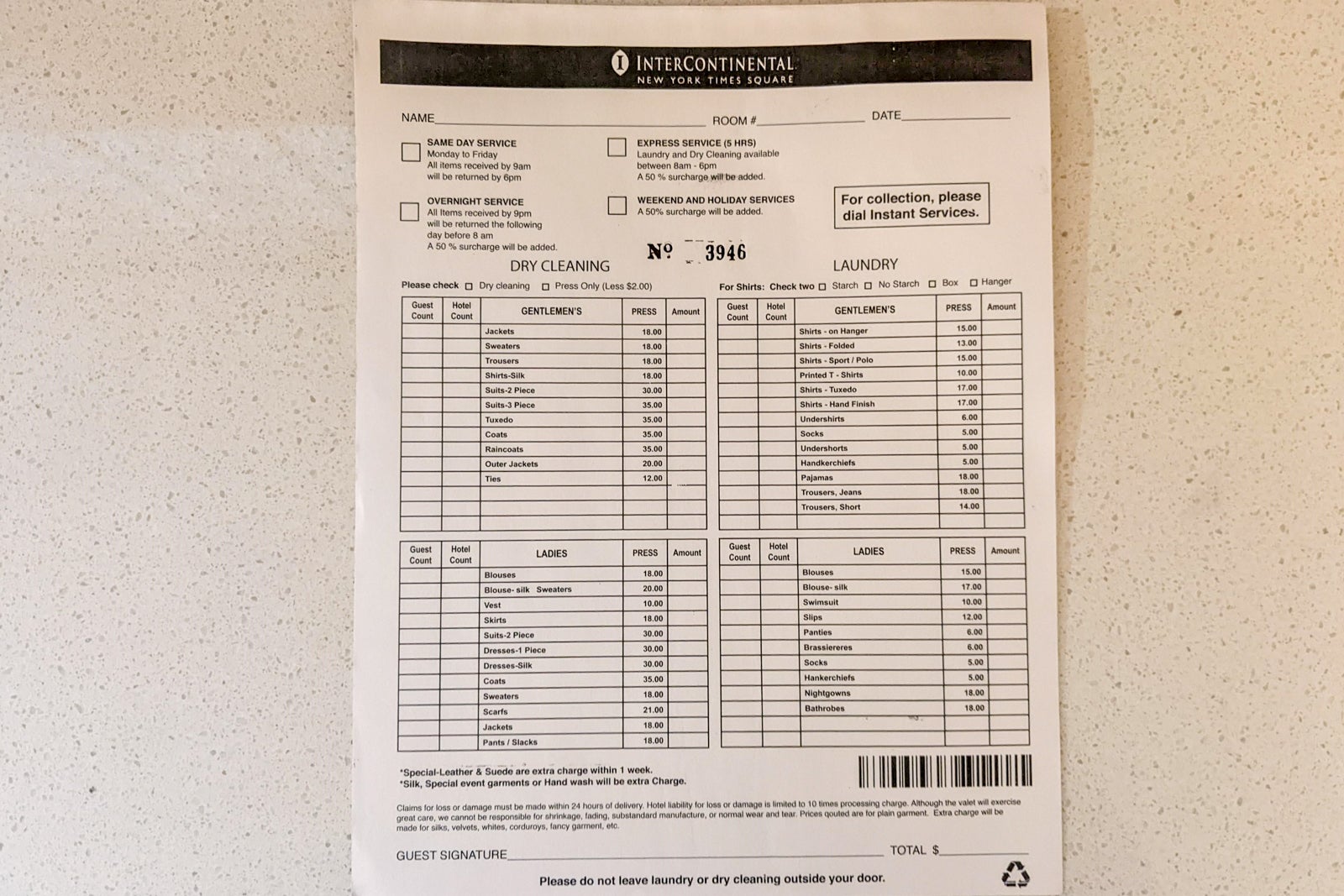 Laundry at InterContinental New York Times Square