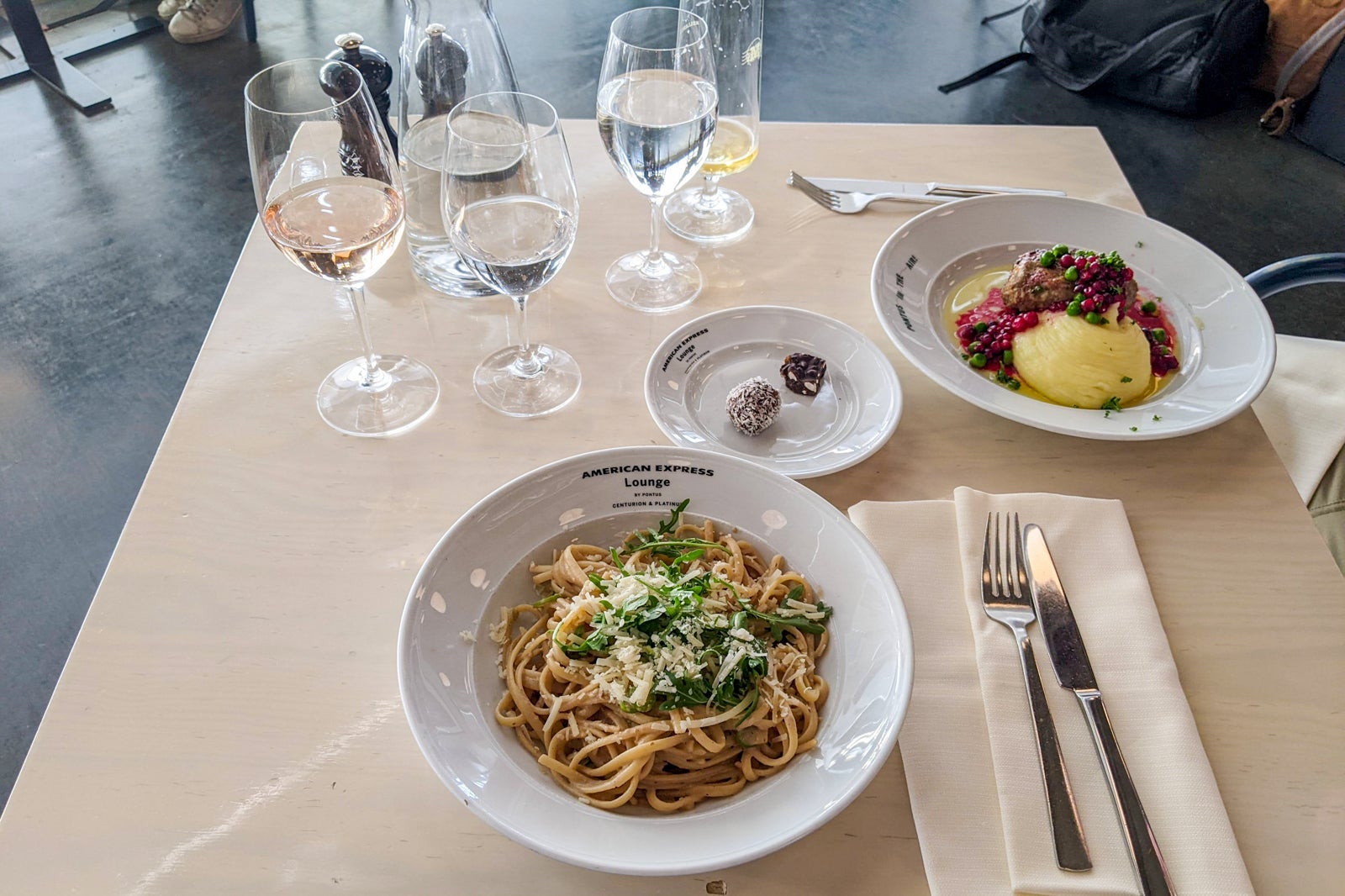 Pontus in the Air American Express lounge pasta