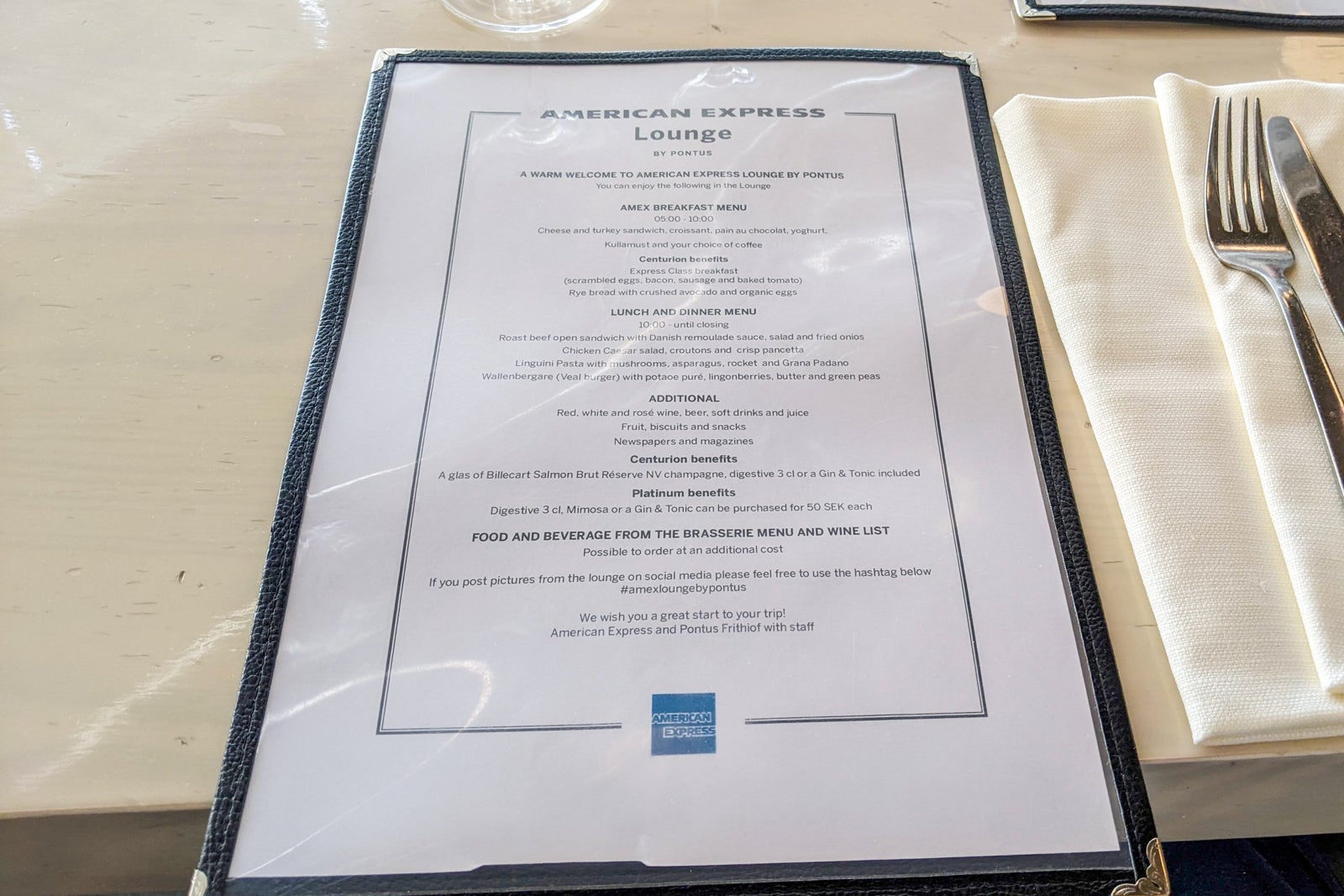 Pontus in the Air American Express lounge menu