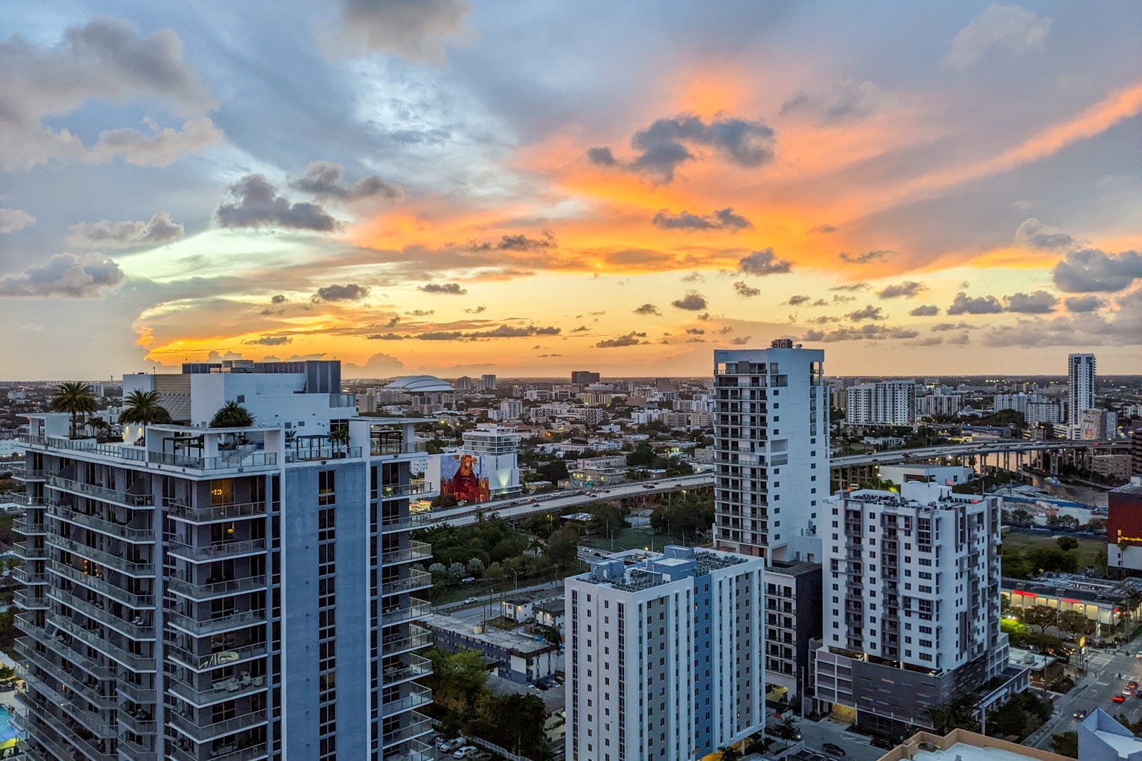Sunset from Atwell Suites Miami lobby