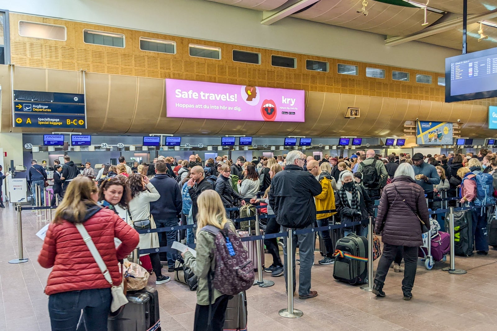 Check-in for Finnair flight in Stockholm