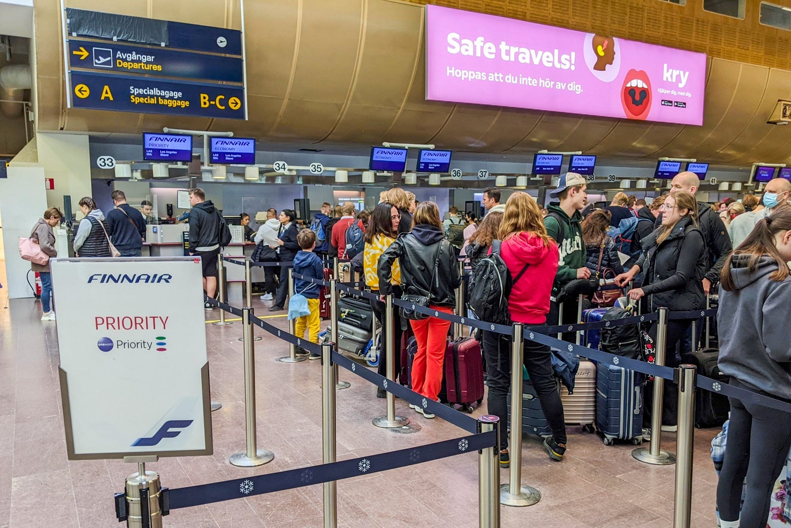Check-in for Finnair flight in Stockholm