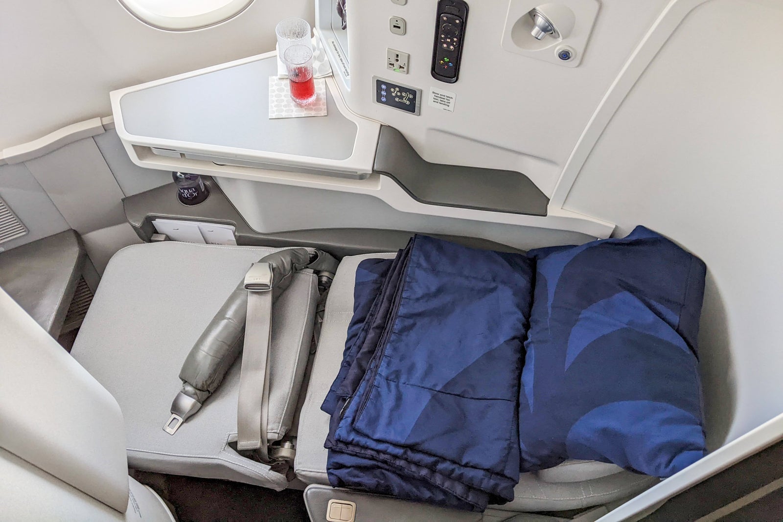 Finnair business class seat as bed