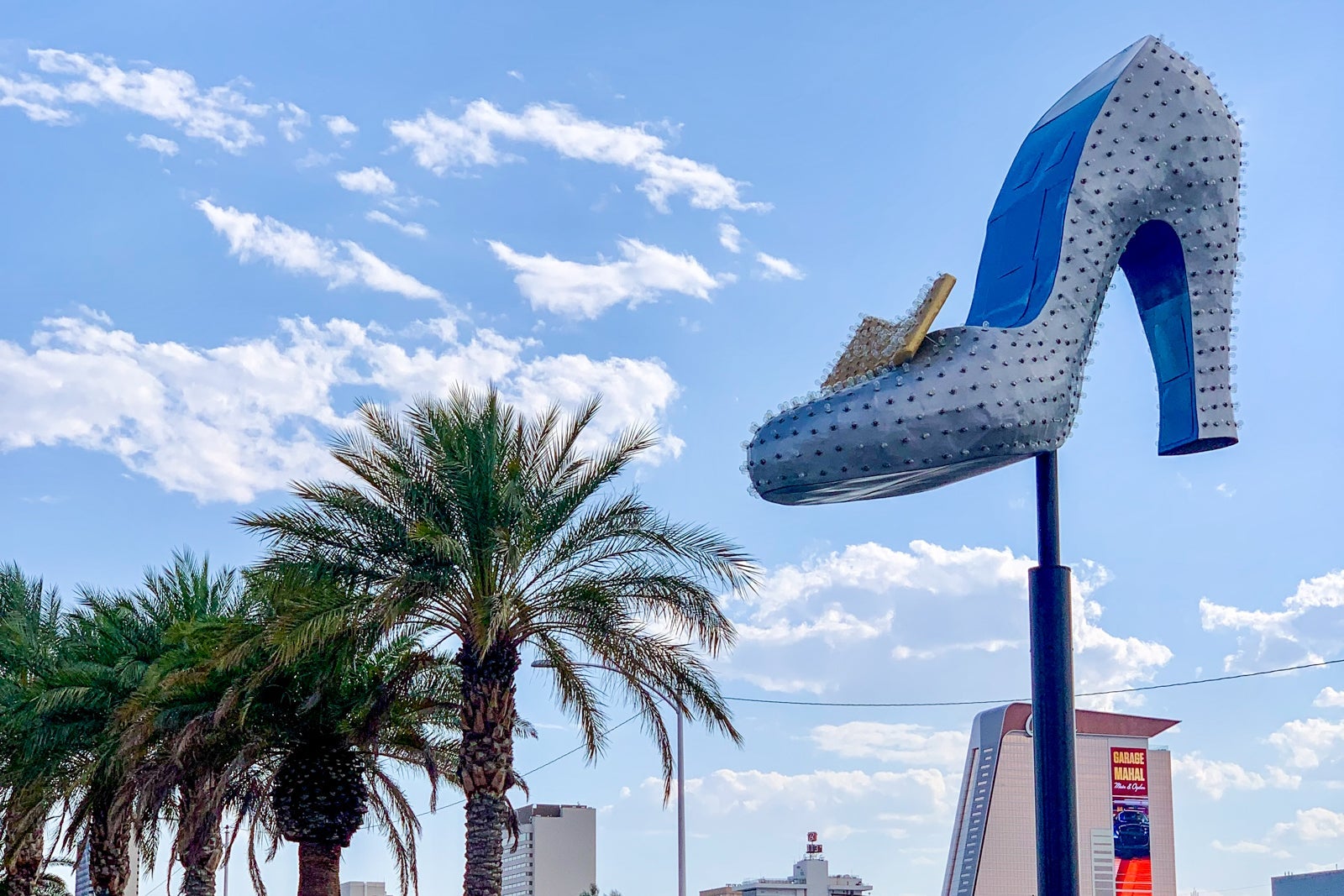 Blue slipper art installation in Las Vegas