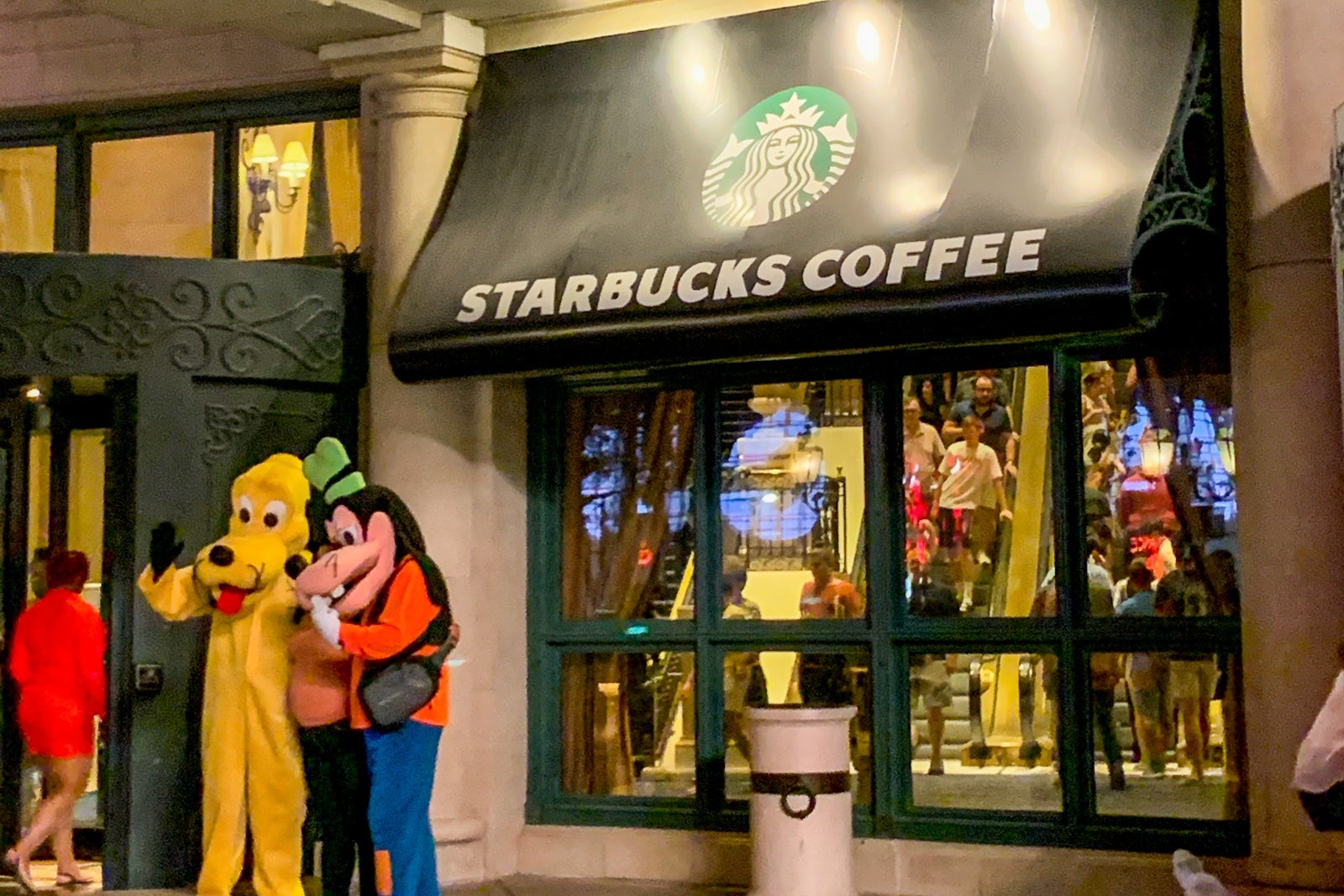 Disney characters outside of a Starbucks in Las Vegas