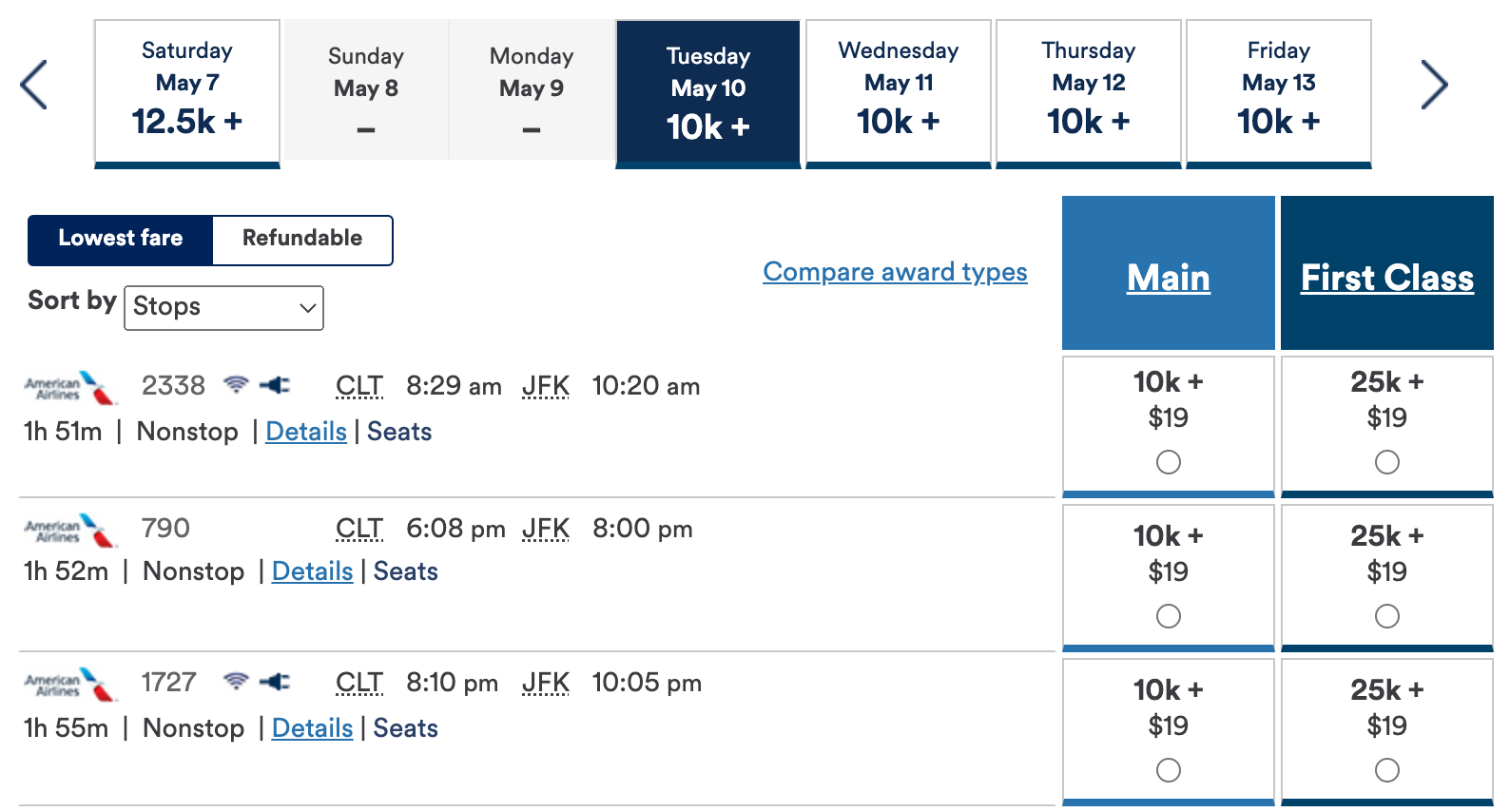 Alaska AA awards 10k miles