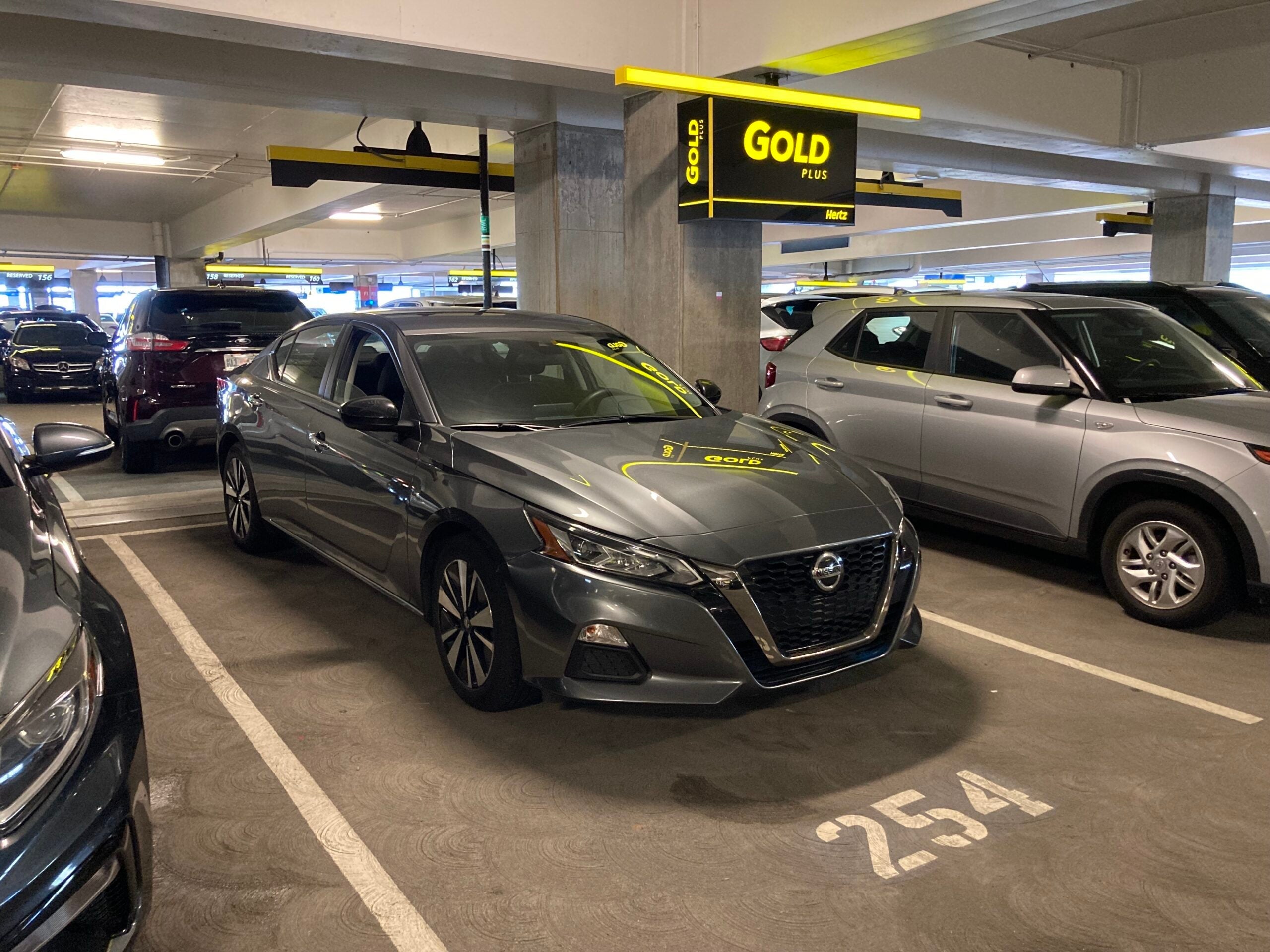 A Hertz rental car in the Gold members area of Seattle-Tacoma International Airport