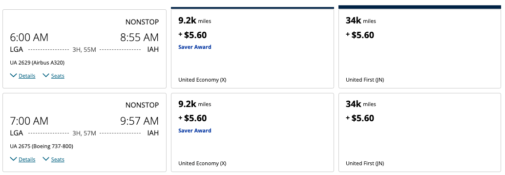 LGA to IAH United award