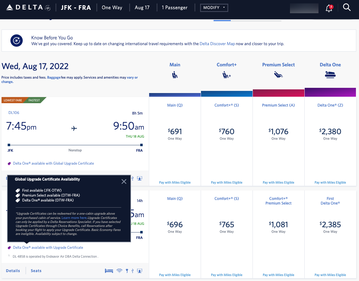 Multi-segment Delta certificate upgrade availability