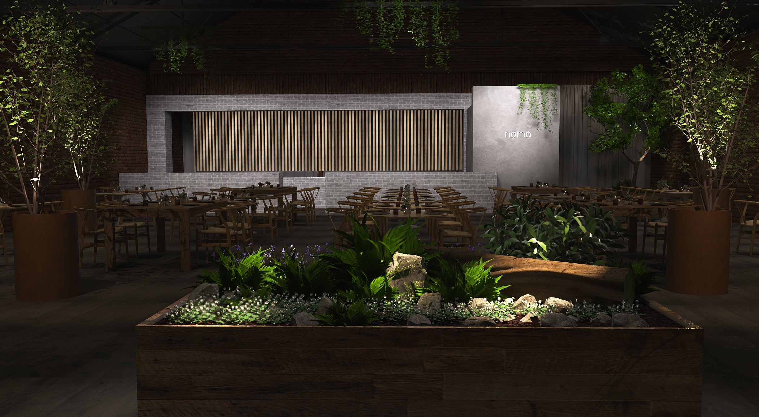 rendering of noma dining space in Brooklyn
