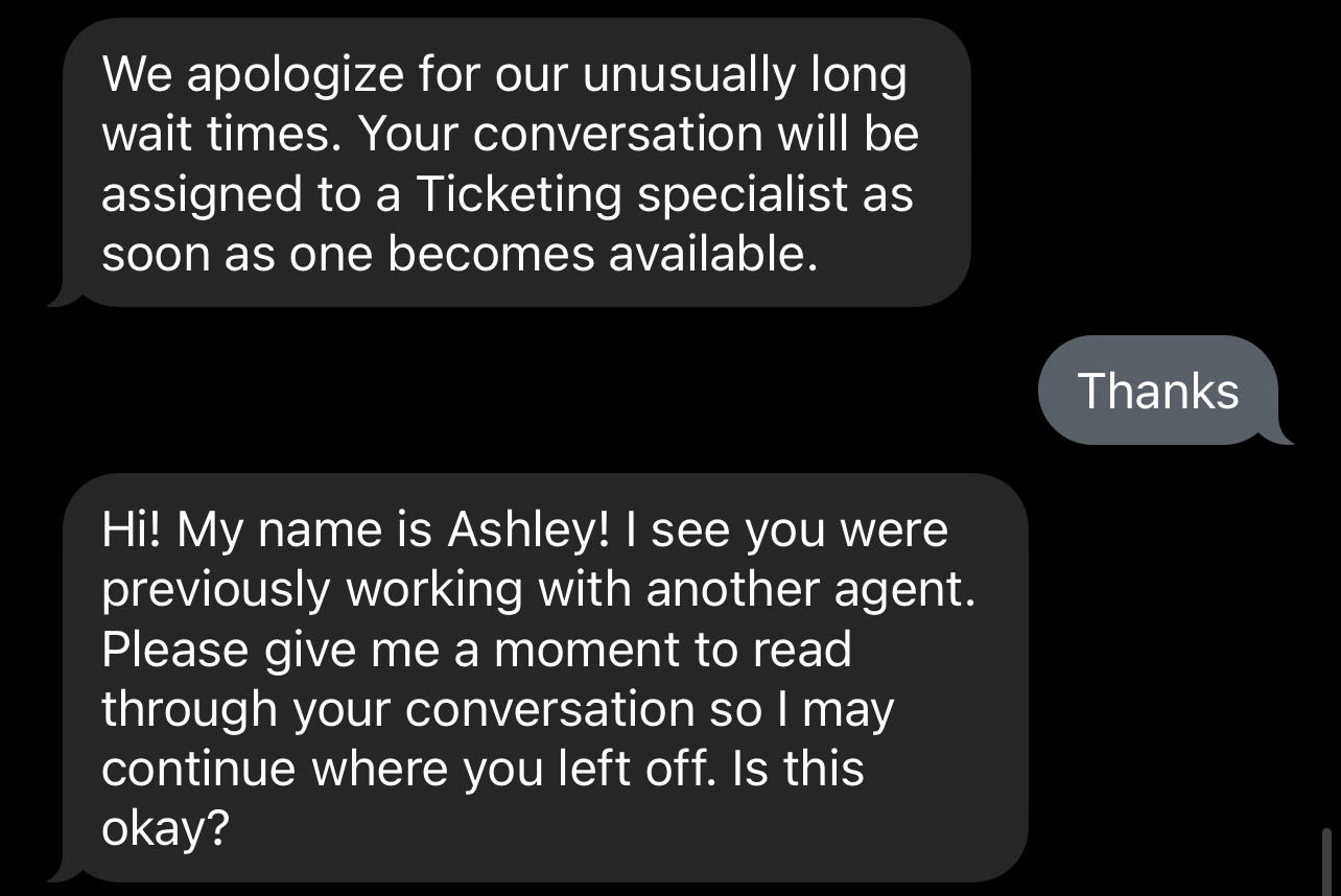 Delta representative applying GUC over iMessage