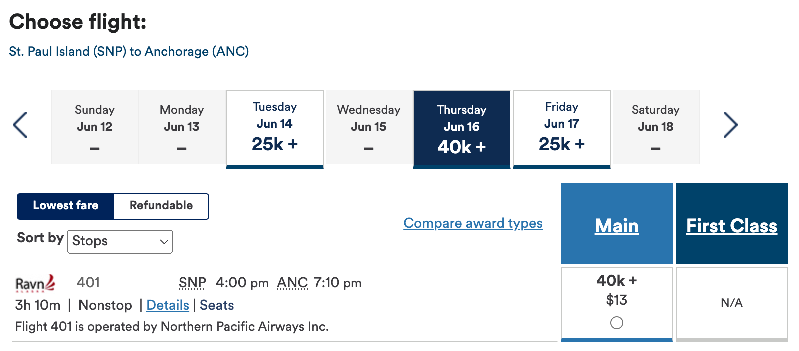 SNP to ANC Alaska Airlines award search