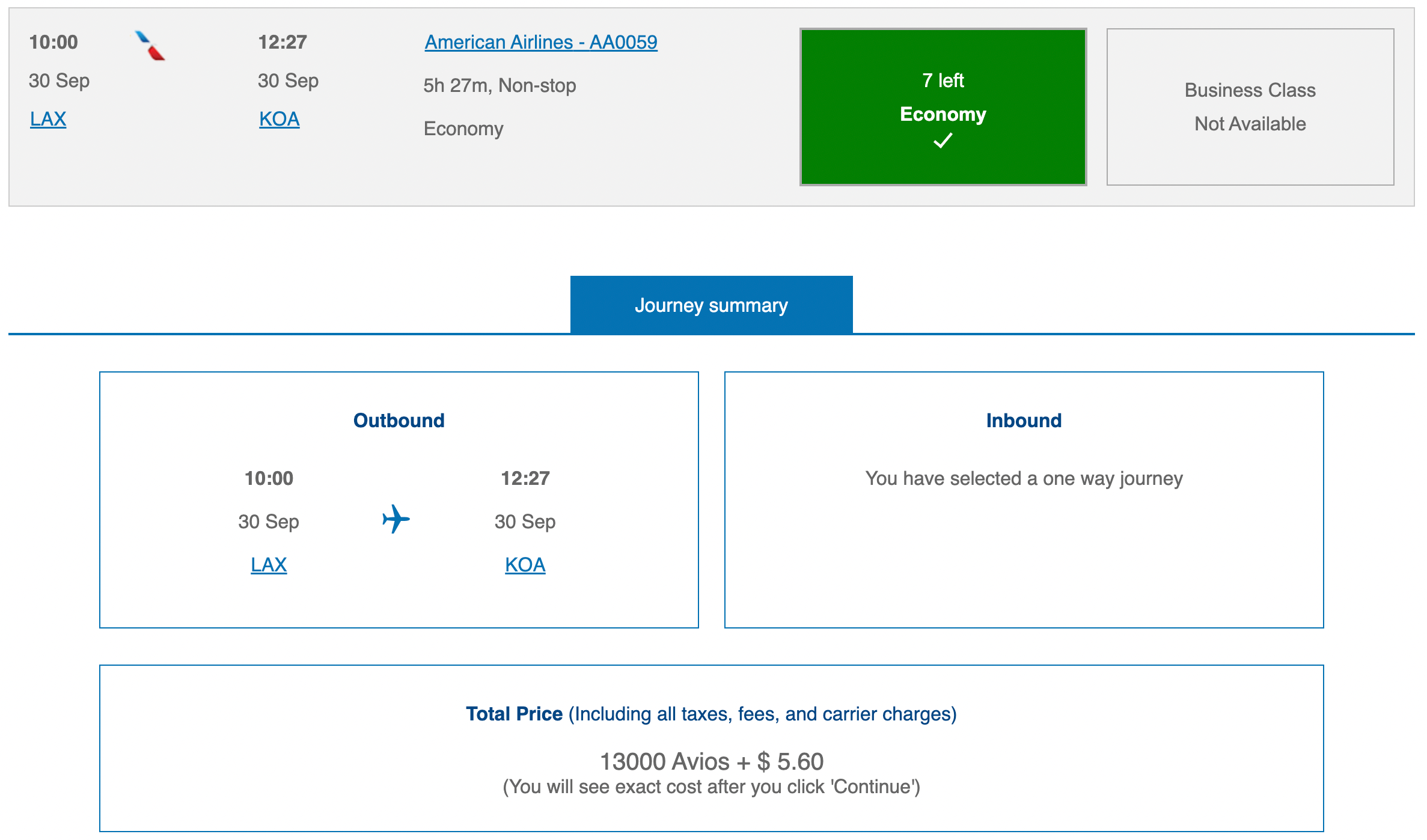Booking a flight from LAX to KOA