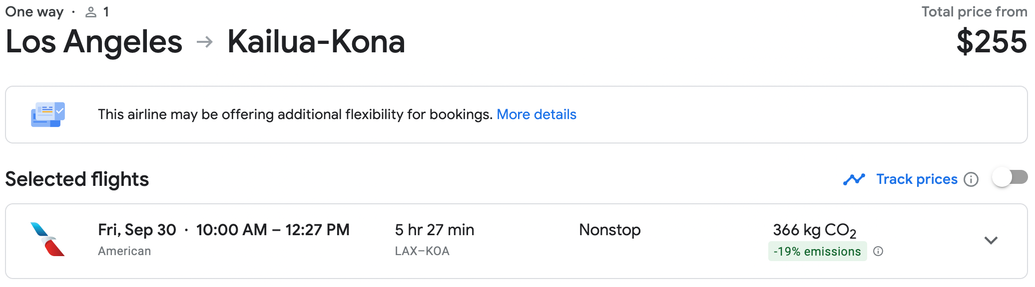 Booking a flight from LAX to KOA