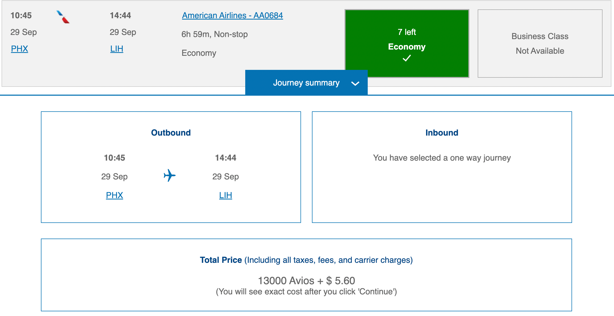 Booking a flight from PHX to LIH