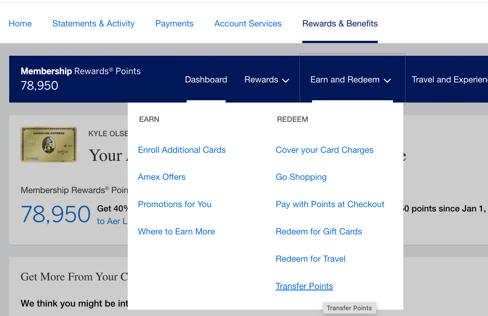 American Express Transfer points