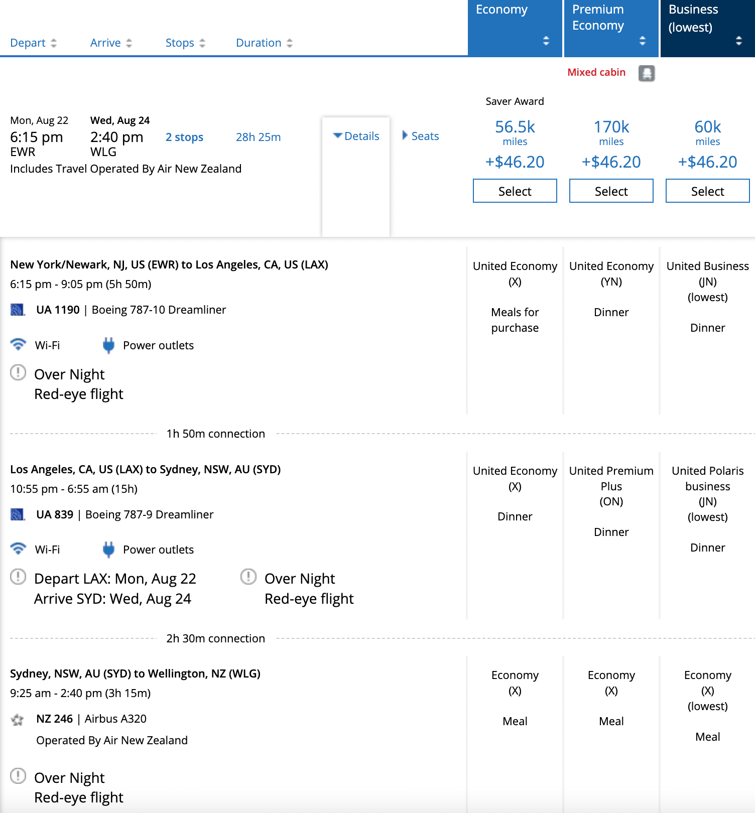 Booking a flight from EWR to WLG