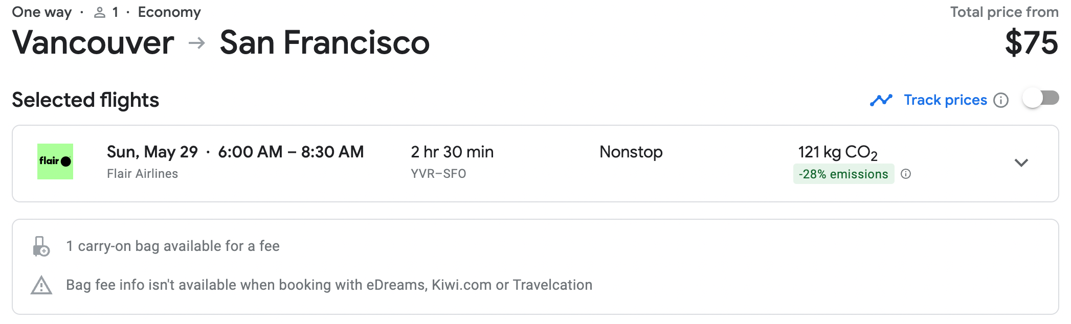 Booking a flight from YVR to SFO