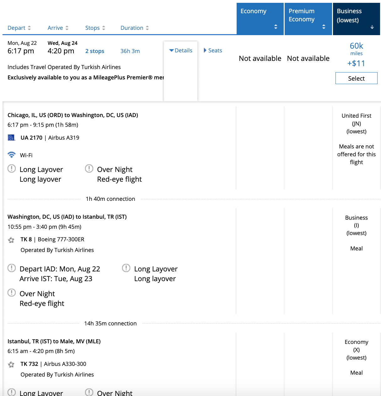 Booking a flight from ORD to MLE