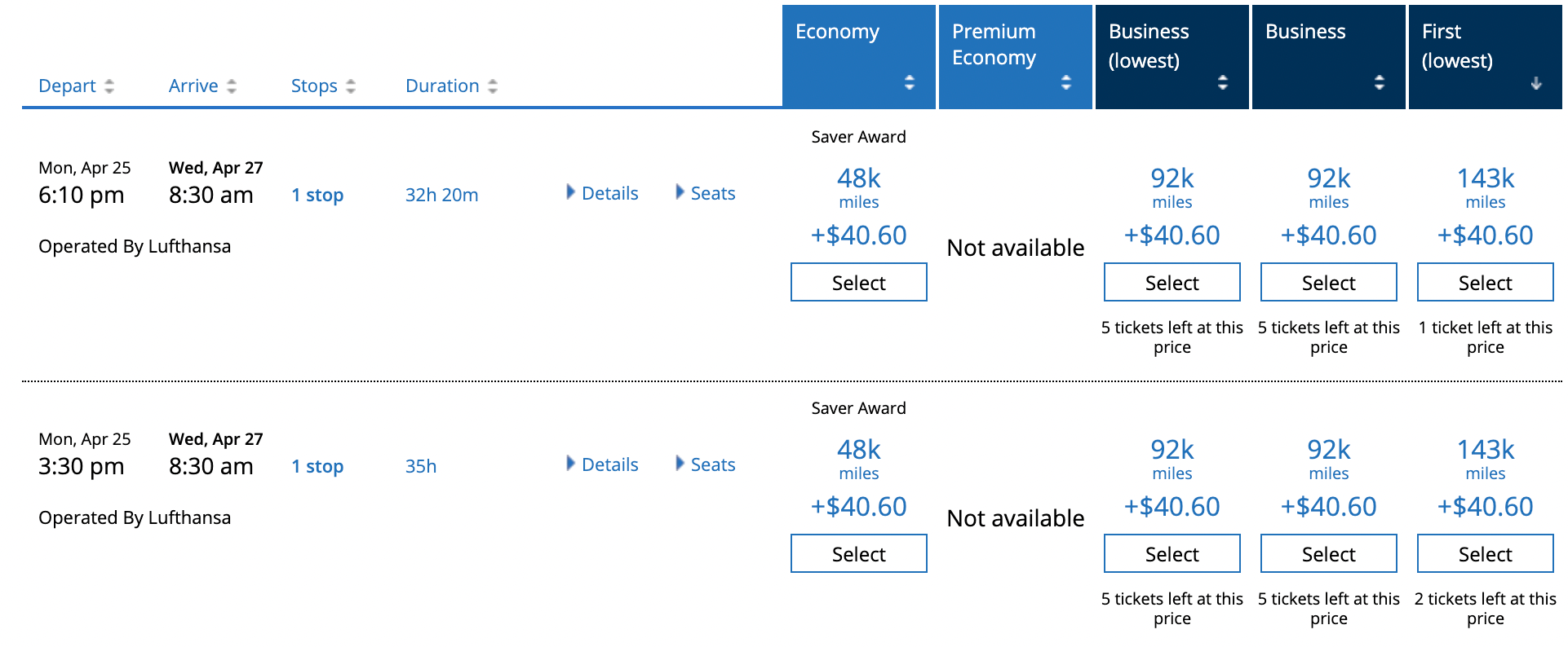Lufthansa first class booking