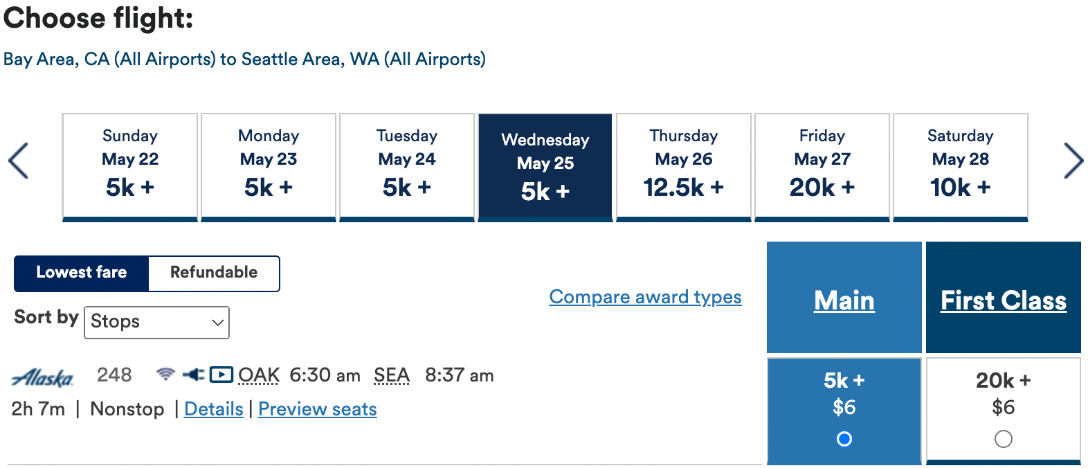 Booking a flight from OAK to SEA