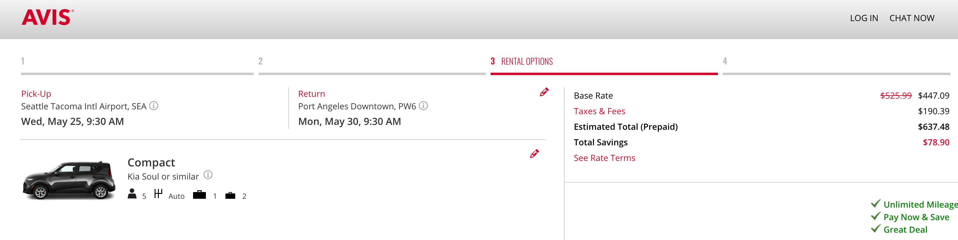 Booking an Avis Rental Car